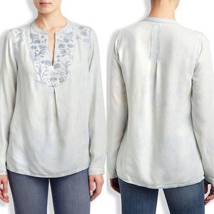 NWT Lucky Brand Indigo Embroidered Chambray Top